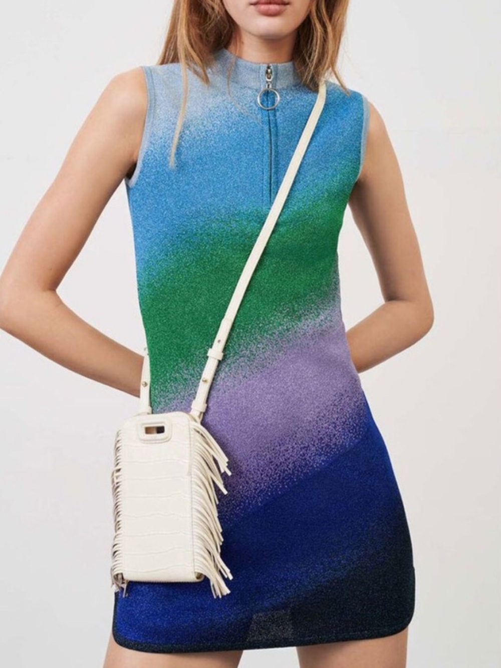 Maje Sleeveless Metallic Gradient Knit Dress with Zip